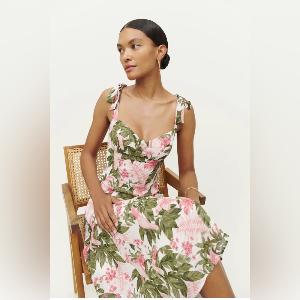 Reformation Nadira Tropical Floral Pink and Green Dress